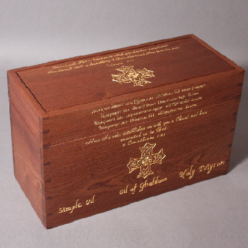 carved church oils box