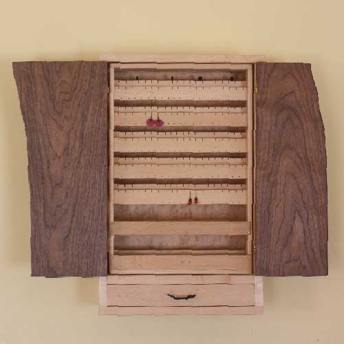 open quilted maple two drawer jewelry box