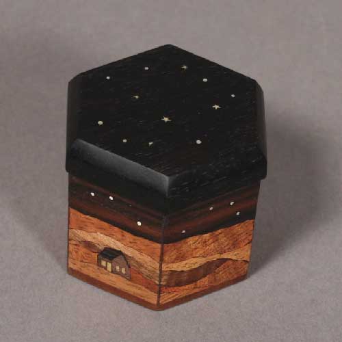 hexagonal ring box with koa and ebony